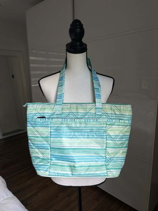 Lug Skyliner Medium Quilted Tote with Trolley Sleeve in Marina Stripes - Picture 4 of 11